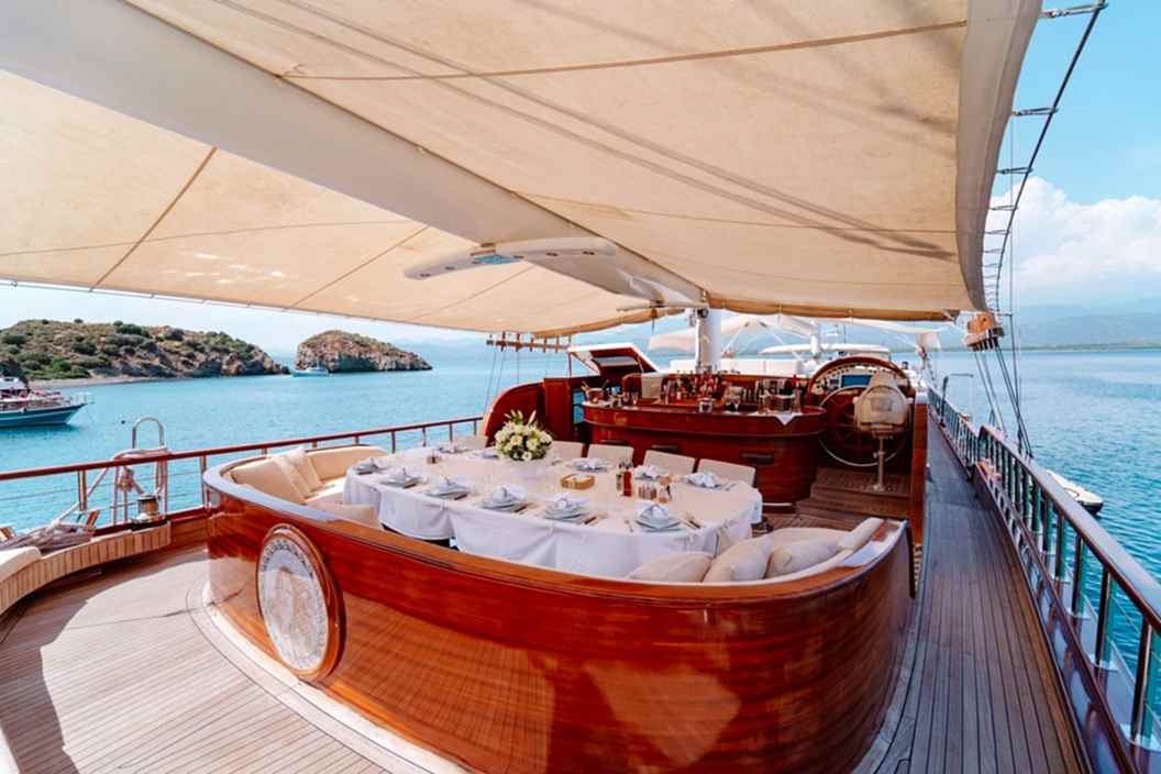 onboard dining during a gulet cruise Onboard dining during a private gulet cruise in Turkey